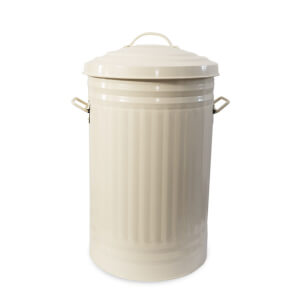 Beige powder-coated  metal bin 32 l with cover •  waste-bin • laundry  • toys 